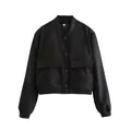 Veste aviateur courte noire classique pour femme avec grandes poches et bords-côtes - XS / Hauts / Noir