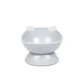 Ergonomic elevated white cat bowl with ear design and slanted neck protection base - Fish Shape Style / Gray