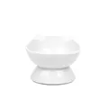 Ergonomic tilted white ceramic cat food bowl with elevated stand and ear detail - Fish Shape Style / Milky White