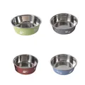 Set of four colorful stainless steel pet bowls with paw print and bone motifs. - 12cm 90g / Morandi Blue
