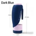 Tragbare Haustier-Wasserflasche in Dunkelblau mit Silikon-Napf, 6,8 cm Durchmesser - Wasser- und Futterbecher / Blau & Rosa