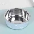 Grijsblauwe roestvrijstalen voerbak met visgraat- en pootafdrukpatronen voor huisdieren - Klein (12cm Diameter) / Grijsblauw