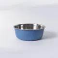 Duurzame roestvrijstalen voerbak voor huisdieren met een matblauwe buitenafwerking - Diameter voerbak 12 cm / Effen blauwe enkele voerbak