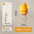 Interactive yellow dancing octopus pet toy set including fishing rod and USB charging cable - Handheld Rod Version / Amber Yellow