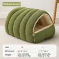 Bishan Green enclosed warm pet bed with soft lining for cats and small dogs in winter - Size M (45*30*19cm) / Light Green - Striped Corduroy