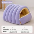 Enclosed winter warm purple pet cave bed for cats and small dogs with size chart - Size M (45*30*19cm) / Light Purple - Striped Corduroy