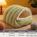 Warm green gingham pet cave bed for cats and dogs in medium and large sizes - Size M (48*30*20cm) / Light Green - Checkerboard