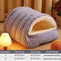 Blue checkered cave pet bed for winter warmth with fleece lining in sizes S and M - Size M (48*30*20cm) / Light Blue - Checkerboard