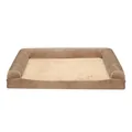Rectangular memory foam pet sofa bed in coffee brown and cream plush finish. - L / Beige Brown
