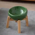 Bol incliné en céramique vert foncé avec support en bois surélevé pour chiens et chats - Bol en Céramique Incliné Avec Support en Bambou / XL (Diamètre 165mm / 320mL) / Vert