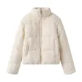 Modieuze warme gebreide gewatteerde jas voor dames in crèmewit voor de winter - XS / Tops / Jasstijl / Wit