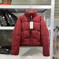 Stijlvolle bordeauxrode gewatteerde jas met gebreide textuur en warme opstaande kraag - XS / Tops / Jasstijl / Rood