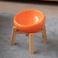 Bol incliné en céramique orange pour animaux avec support surélevé en bambou pour chats - Bol en Céramique Incliné Avec Support en Bambou / XL (Diamètre 165mm / 320mL) / Orange