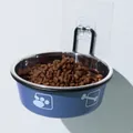 Blauer hängender Edelstahlnapf für Katzen und Hunde mit Wandhalterung und Klebehaken. - Bedruckte blaue Schale mit Gestell / 14.5cm