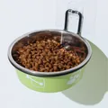 Wandmontierter grüner Edelstahlnapf für Futter und Wasser für kleine Katzen und Hunde - Napfdurchmesser 14,5 cm / Grüner Napf mit Print und Ständer