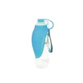 Botella de agua portátil para perros con cuenco plegable de silicona azul para viajes - Botella en Forma de Hoja / Azul