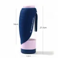 Botella de agua de silicona portátil para mascotas, azul oscuro, para perros de viaje - Vaso de Agua y Comida / Azul y Rosa