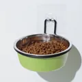 Groene wandgemonteerde roestvrijstalen voerbak voor honden en katten - Diameter voerbak 14,5 cm / Groene verhoogde voerbak