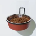 Aan de muur gemonteerde roestvrijstalen voerbak in roodbruin voor katten en honden - Diameter voerbak 14,5 cm / Rode verhoogde voerbak