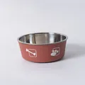 Terracotta gekleurde roestvrijstalen voerbak voor huisdieren met bot- en pootafdrukken - Bedrukte rode enkele kom / 12cm
