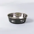 Premium roestvrijstalen voerbak voor huisdieren in zwart met poot en bot icoon - Bedrukte zwarte enkele kom / 12cm