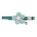 Adjustable green corduroy pet collar with a cute pink-centered flower and silver bell - 1 Piece / Fresh Flower Dark Green
