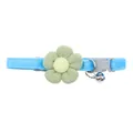Adjustable blue plush pet collar with cute knitted green flower and silver bell - 1 Piece / Fresh Flower Sky Blue