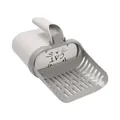 Integrated grey cat litter scoop set with waste container and cute cat face design - Style A (With Baffle) / With 8 Rolls Waste Bags / Off-White
