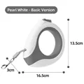 Pearlescent white automatic retractable dog leash with ring handle and dimensions - Single Head Ring Style / Pearl White