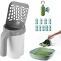 Integrated cat litter scoop set with dispenser and 8 refill bags in a clean studio shot - Style B Scoop Set (With 9 Rolls Bags & Metal Clasp) / Box Packaging / Off-White