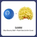 Balle sautante interactive bleue 56mm avec housse en peluche jaune pour animaux - Balle Rebondissante + Housse Oursin / 56mm / Bleu