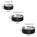 Dimensions for small, medium, and large stainless steel dog bowls in black. - 20oz / Black