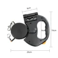 Heavy duty dual retractable dog leash with flashlight holder and size dimension markings - Dual Head - 3M / Black