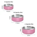 Measurement chart for pink stainless steel pet bowls in small medium and large sizes - 20oz / Baby Pink