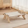 Katzenhängematte aus Massivholz mit abnehmbarem beigem Stoff und Pfoten-Design - Uni Grau Klettverschluss-Vierbeine