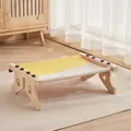 Massivholz-Katzenhängematte mit gelbem und beigeem Canvas-Stoff für Zuhause - Grau Gelb Klettverschluss-Vierbeine