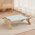 Erhöhte Katzenhängematte aus Massivholz mit hellblauem Canvas für Balkon und Innenraum - Grau Blau Klettverschluss-Vierbeine