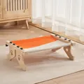 Erhöhte Katzenhängematte aus Massivholz mit abnehmbarem orange-weißem Segeltuch - Grau Orange Klettverschluss-Vierbeine