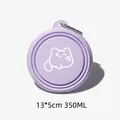 Portable collapsible lavender silicone pet bowl with cat print and carabiner, 350ml - Small 350ml / Light Purple