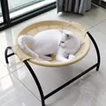Erhöhtes, atmungsaktives Katzen-Hängemattenbett mit schwarzem Metallrahmen und Beige - Khaki