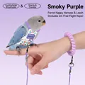 Purple adjustable parrot harness and leash set with breathable bird diaper cloth - 4# Cockatiel Flight Suit / 2m Leash Set / Purple