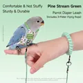 Parrot leash and diaper set in Pine Green with 3m flight rope for small pet birds. - 4# Cockatiel / 3m Leash + Flight Suit (6x10.5cm) / Green