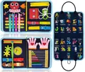Macro detail of educational kids felt busy board featuring alphabet, clock, and buckles. - Style 24; 22*28