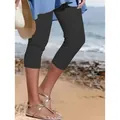 Detailaufnahme schwarzer, atmungsaktiver Slim-Fit-Capri-Leggings für Damen - S / Unterteile / Schwarz