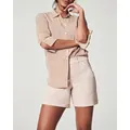 Pantaloncini di jeans in twill elasticizzato a vita alta da donna in rosa cipria - 3XL / Pantaloni e gonne / Rosa