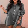 Abito chemisier in denim grigio lavato con eleganti maniche a lanterna e chiusura a bottoni - Grigio Lavato