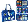 Vista dettagliata della lavagna educativa in feltro con alfabeto, forme e meteo - Stile 1 (Stile Standard Blu) / 28x22x5cm