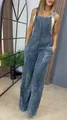 Peto vaquero de moda con lavado ácido, diseño de pierna ancha y bolsillos funcionales - S / Conjuntos / Azul marino