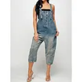 Vista detallada del peto vaquero azul lavado para mujer con botones delanteros. - S / Top Y Pantalón / Azul Sucio