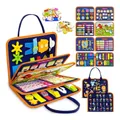 Vista dettagliata della busy board in feltro per bambini con attività su colori e forme. - Stile 1-Blu Scuro Tema Spaziale / 22*28cm